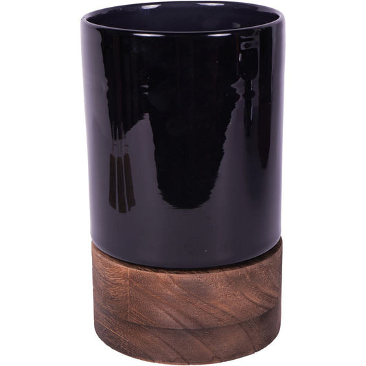 Noir Glass Hurricane with Wooden Base 20.5cm