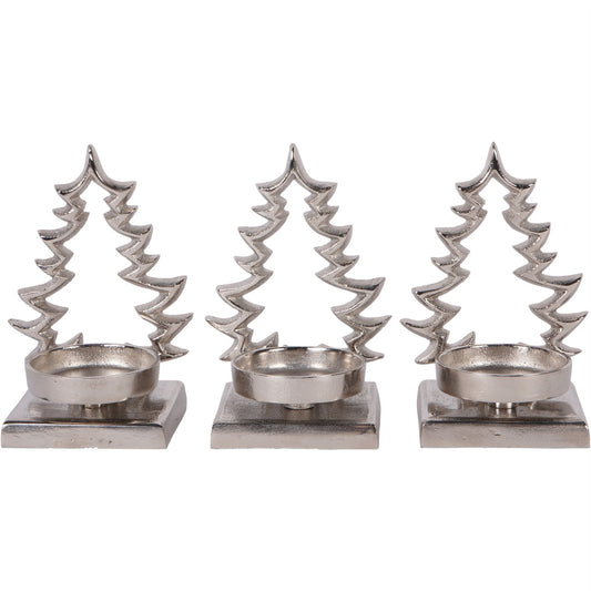 Laura Ashley Set of Festive Aluminium Christmas Tree Silver Tealight Holders