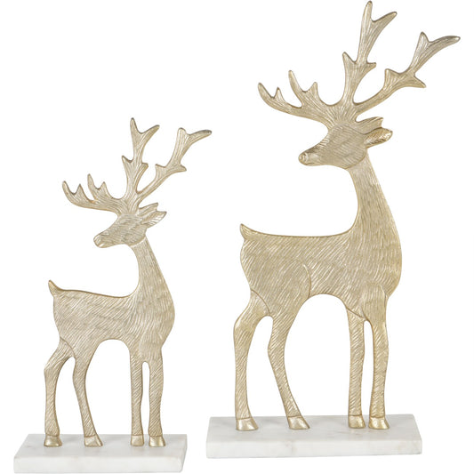 Laura Ashley Set of 2 Reindeer Sculpture on Marble Base