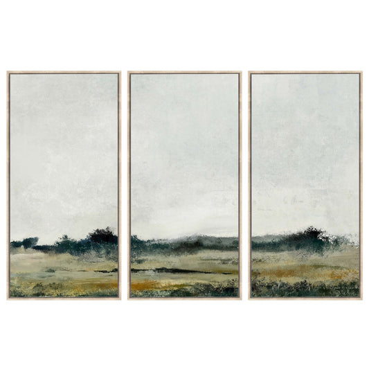 Distant Fields Landscape Set of 3 Framed Jute Canvas Wall Art 180x120cm