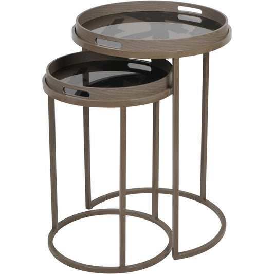 Impasto Brushstroke Set of 2 Side Tray Tables Taupe