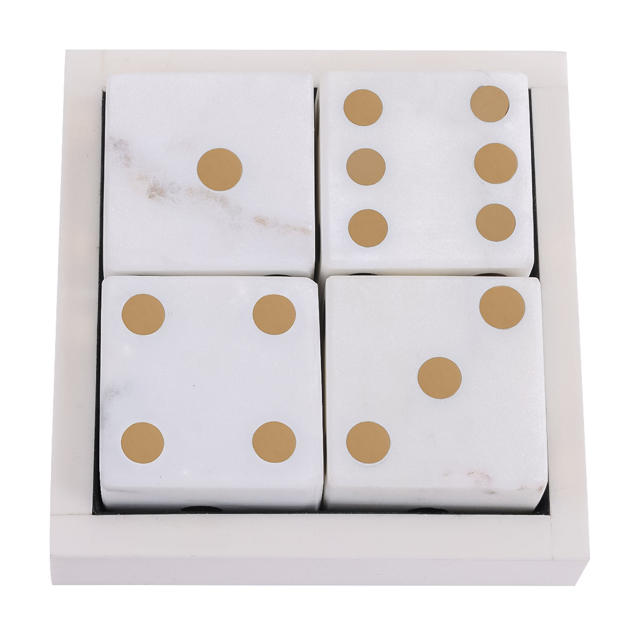 Harris Antique Brass and White Marble Dice Set