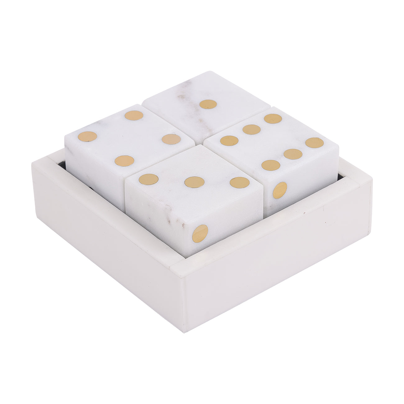 Harris Antique Brass and White Marble Dice Set