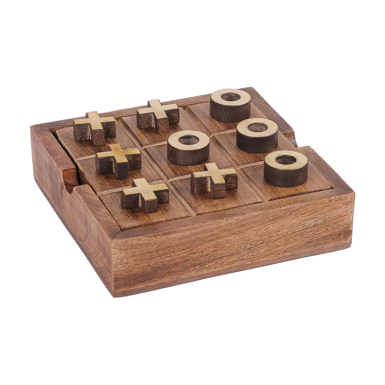 Pryce Mango Wood Noughts and Crosses & Solitaire Game