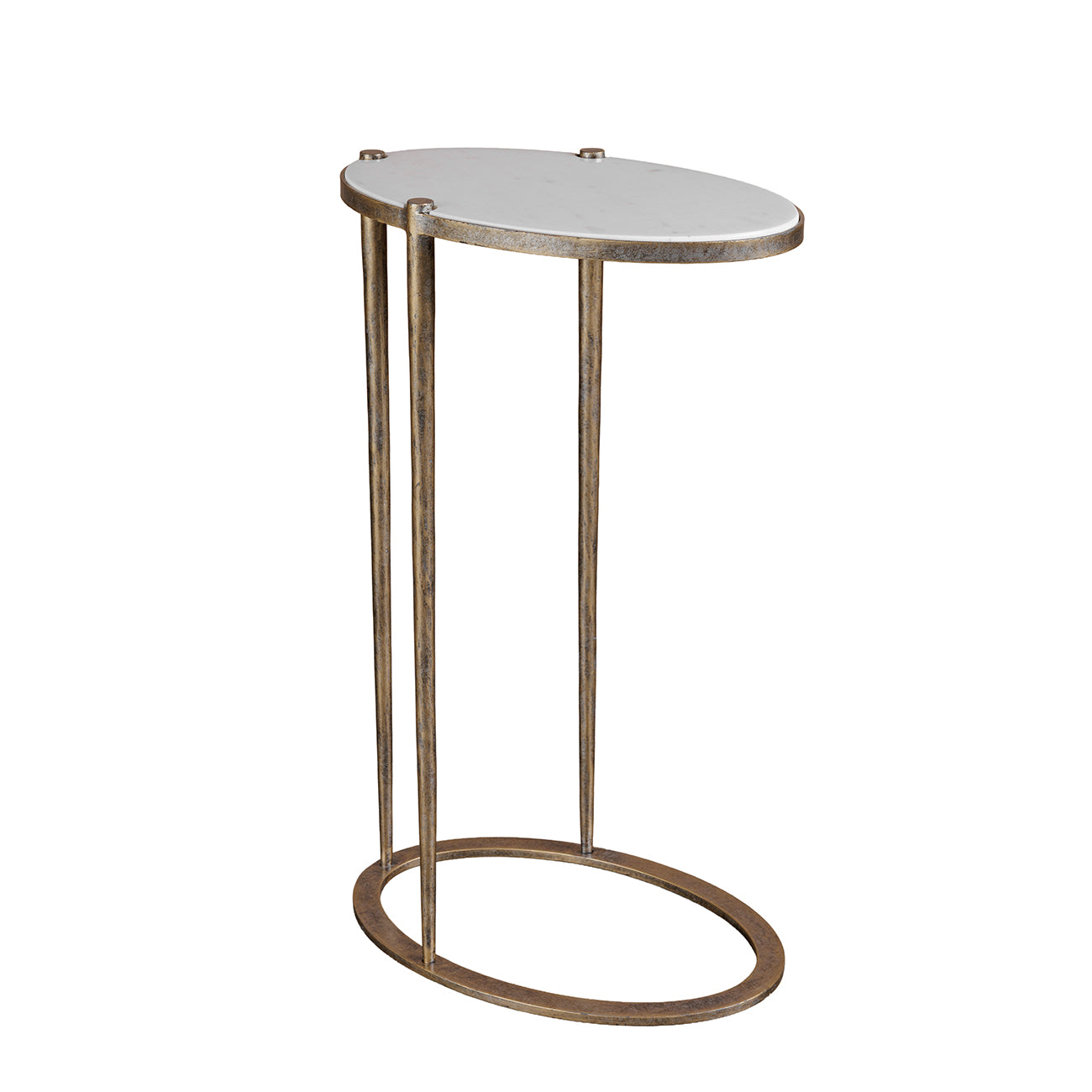 Iota Oval Accent Table White Banswara Marble Aged Champagne