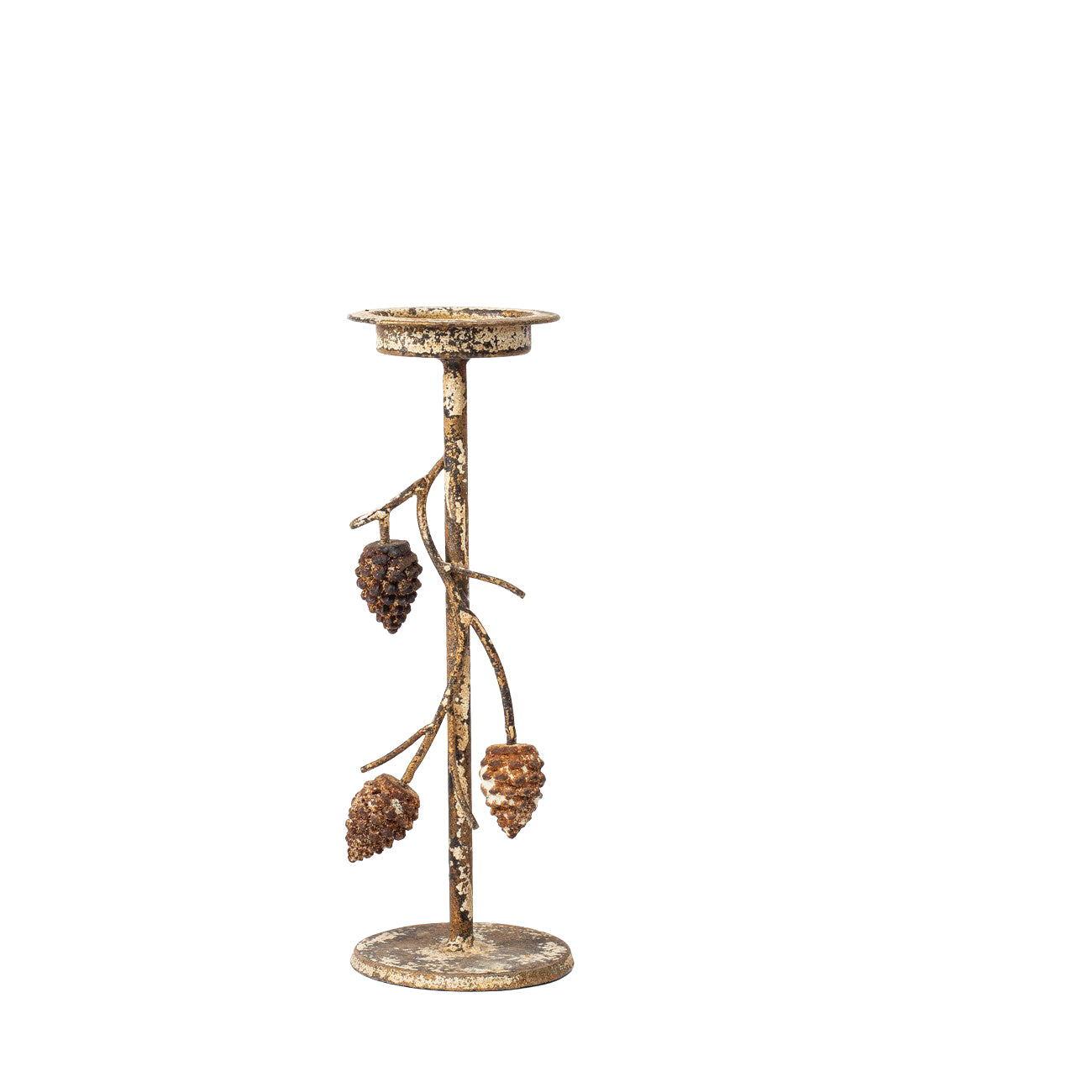 Aurelle Candle Holder with Pinecone Branches Rustic Gold Small