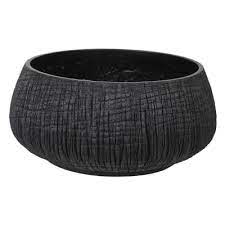 Large Low Black Yakisugi Textured Pot