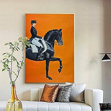 Set of 2 Bright Orange Equestrian Pictures