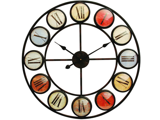 Smarty Iron Clock Roman Numerals Coloured Domed Glass