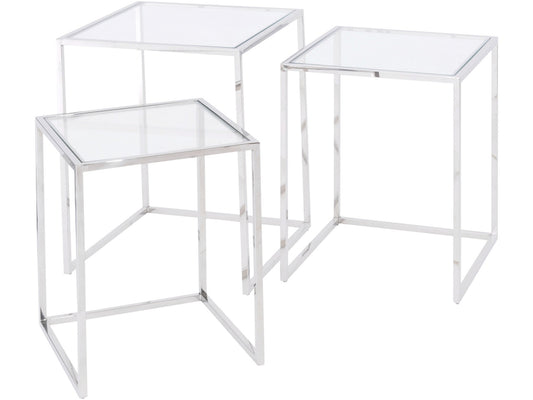 Linton Stainless Steel And Glass Set Of 3 Nesting Tables