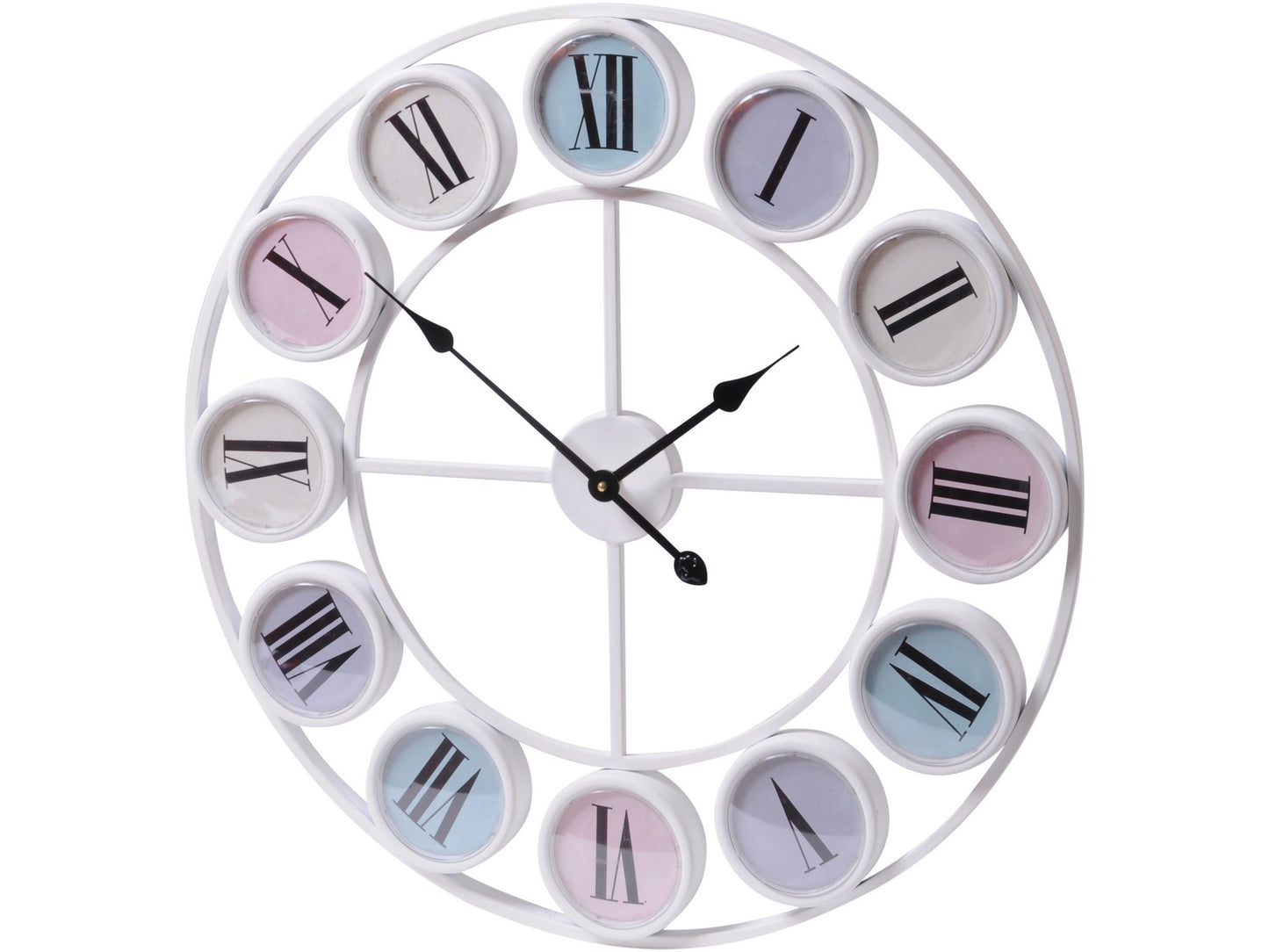 EX DISPLAY Pastels Iron Clock With Coloured Roman Numerals