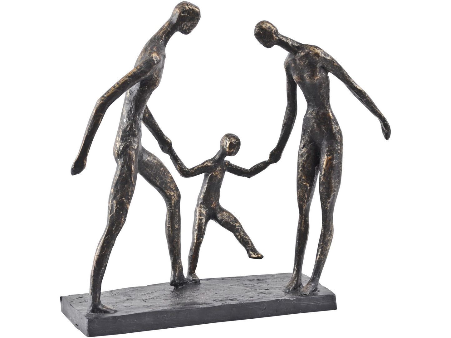 Antique Bronze Family Of Three Holding Hands Sculpture