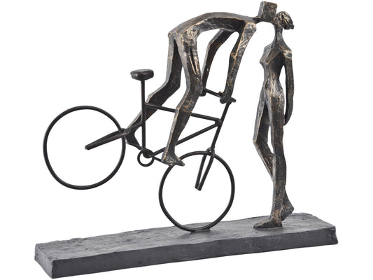 Antique Bronze Kissing Couple On Bike Sculpture