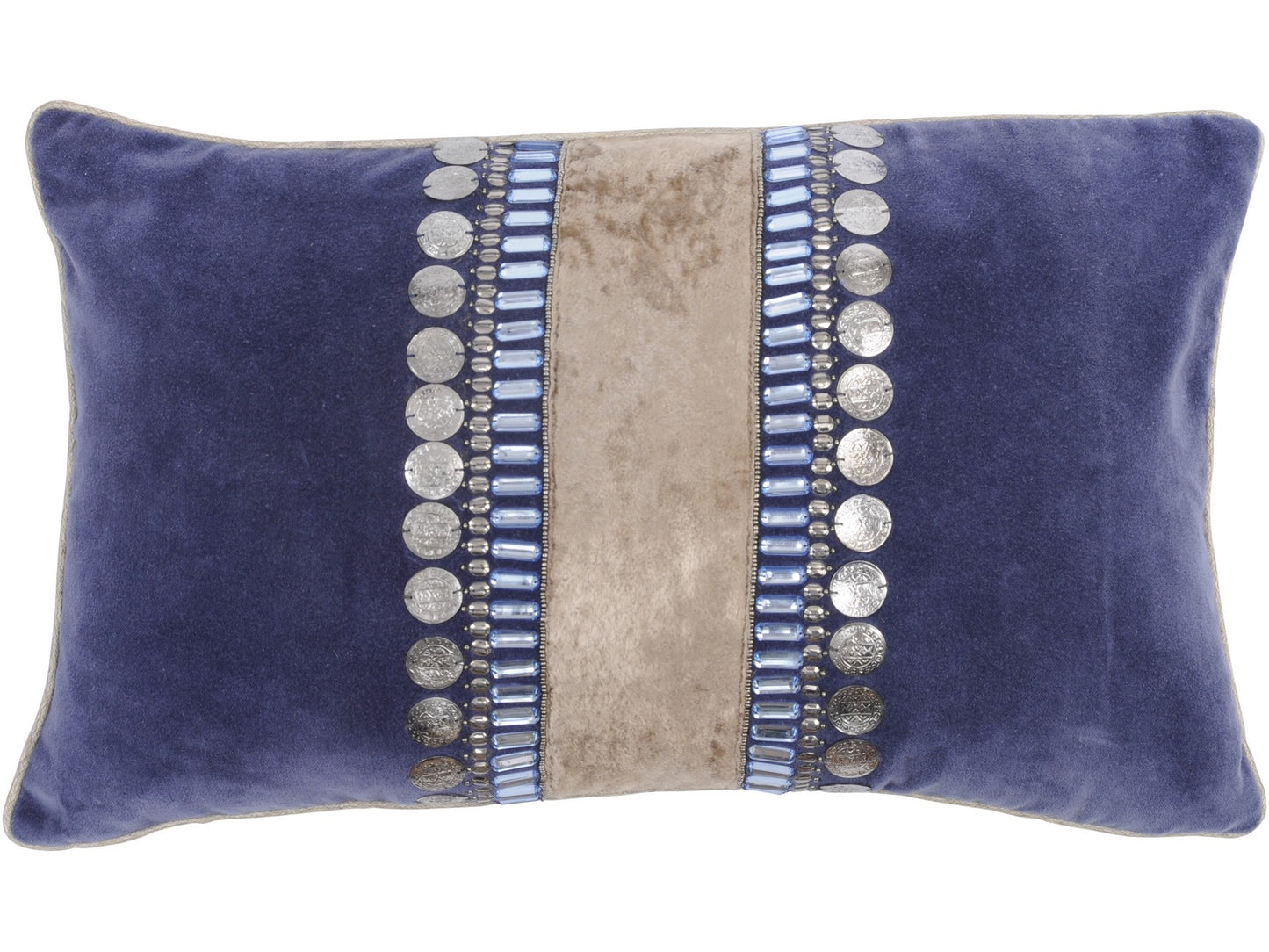 EX DISPLAY Halcyon Rectangular Blue Velvet Cushion 50x30cm