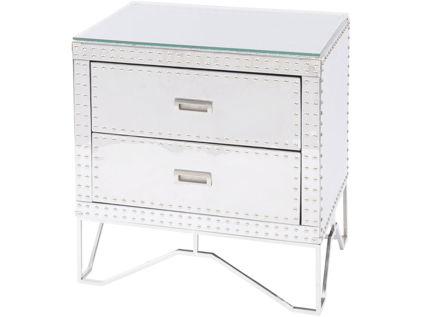 EX DISPLAY Duke Polished Silver Steel Two Drawer Side Table