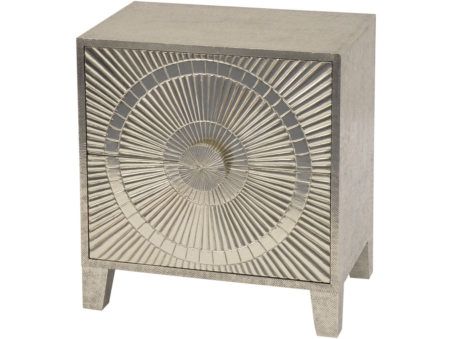 Coco Silver Embossed Metal 2 Drawer Bedside Table