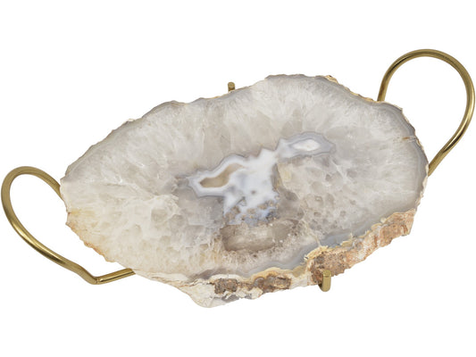 Aleena Natural Agate Slice & Gold Decorative Tray