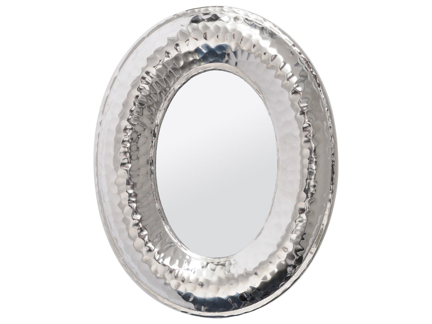 EX DISPLAY Luna Hammered Silver Aluminium Oval Mini Mirror