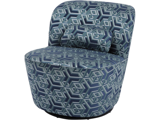 EX DISPLAY Ellison Blue And Green Geometric Print Swivel Occasional Chair