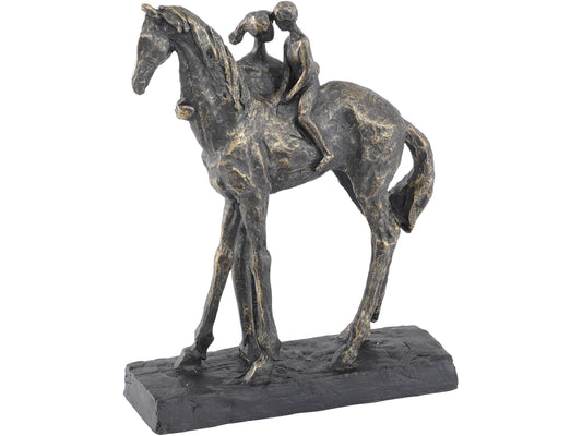 Antique Bronze Mother And Child On Horse Sculpture