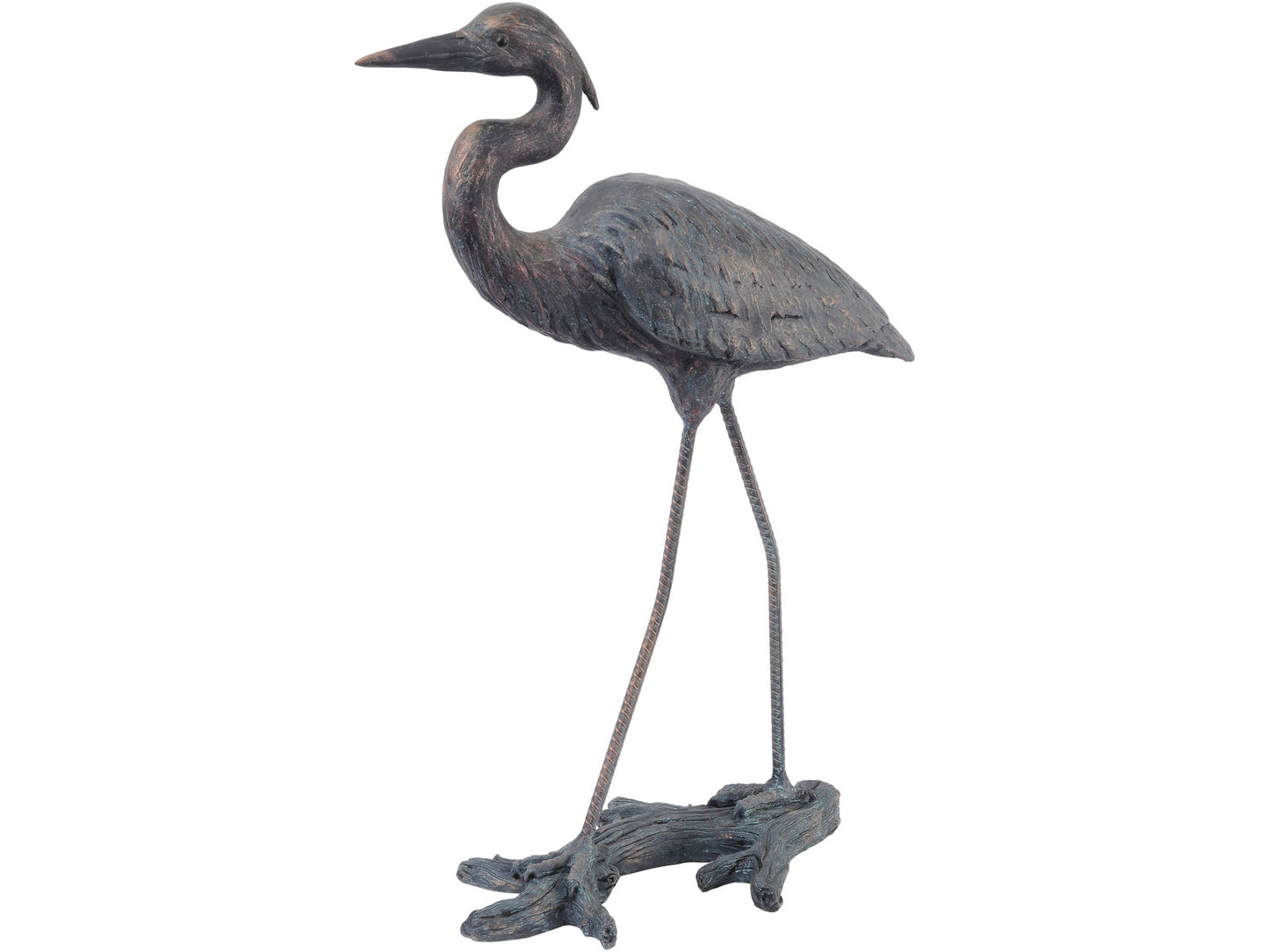 Verdigris Finish Arched Heron Resin Sculpture