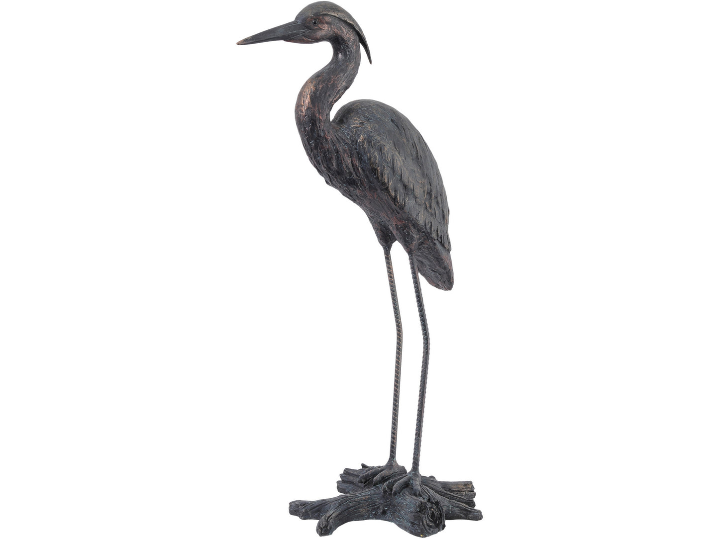 Verdigris Finish Tall Standing Heron Resin Sculpture