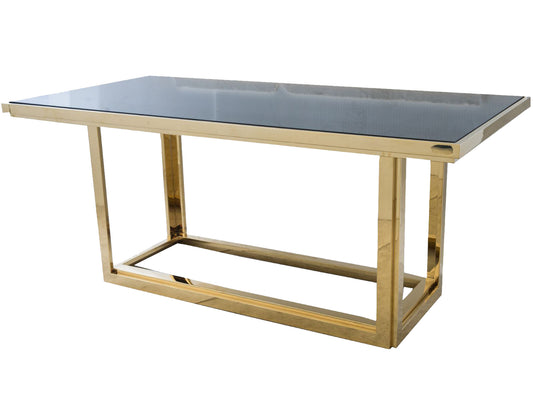 Gatsby Rectangular Gold Dining Table With Smoked Glass