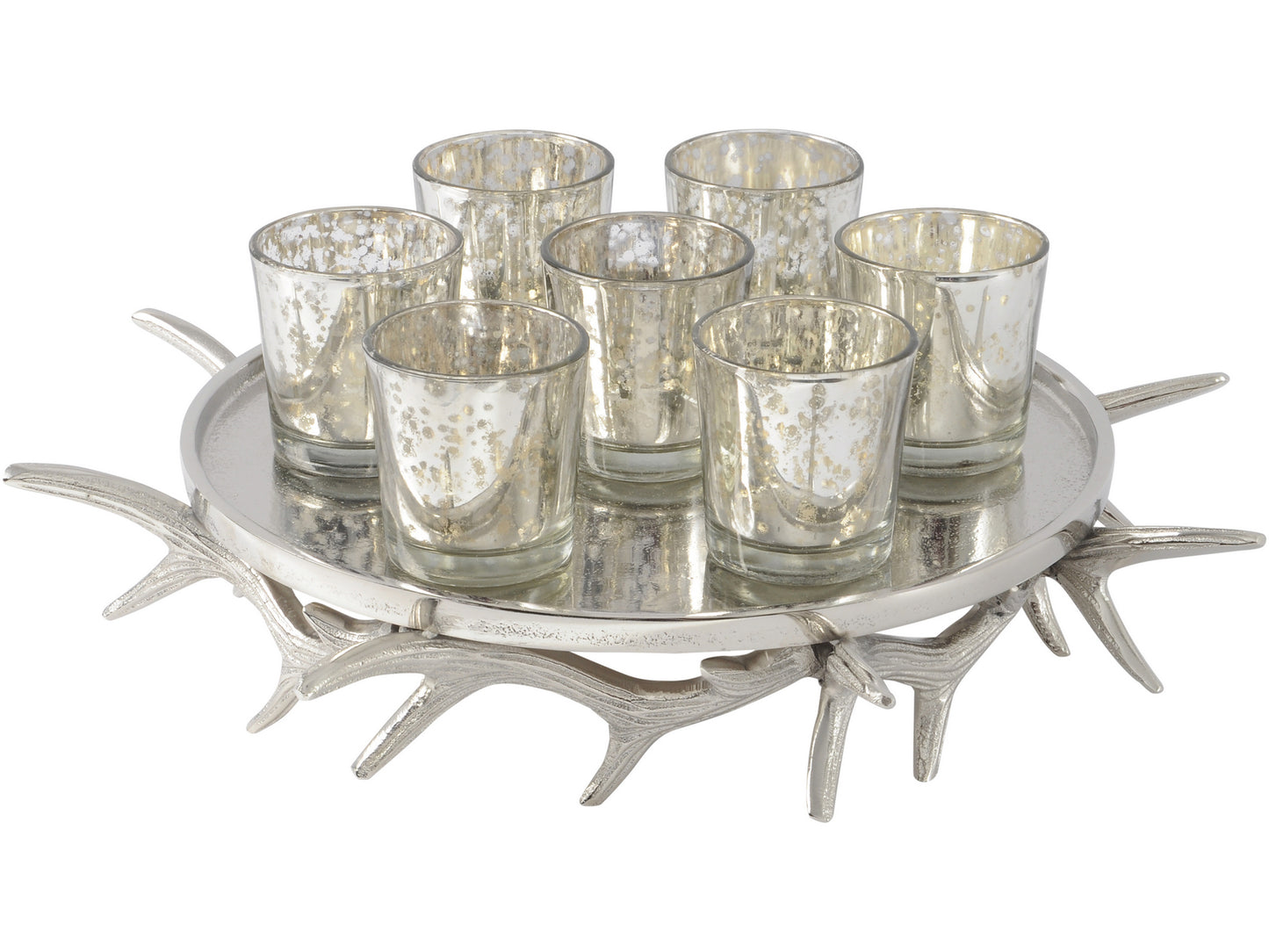 EX DISPLAY Antler Nickel Round Votive Holder Tray