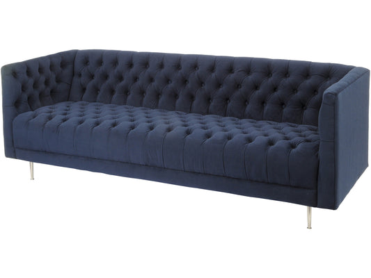 Arya Blue Velvet Button Detail Three Seater Sofa