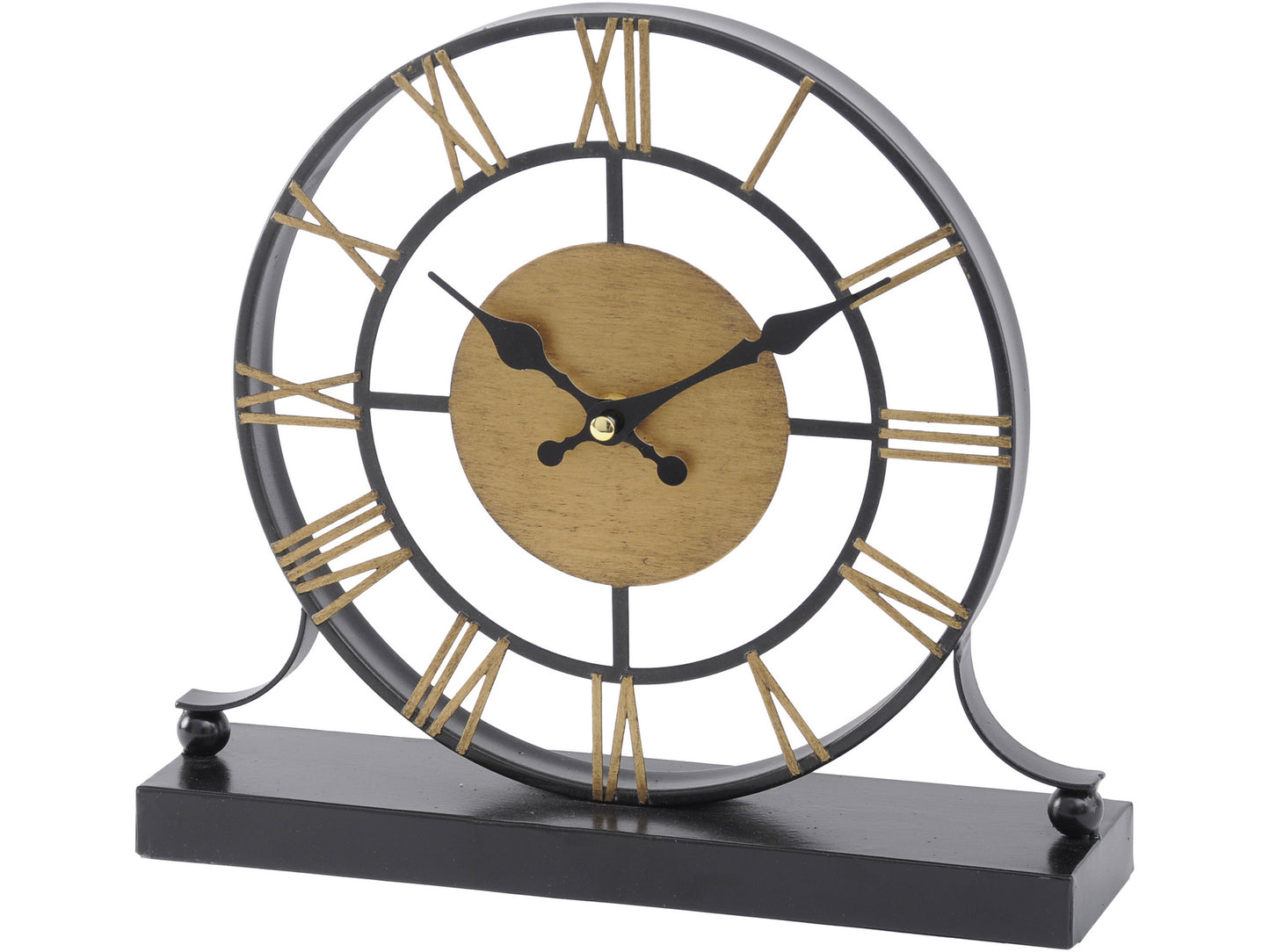 Black and Antique Brass Skeleton Mantel Clock