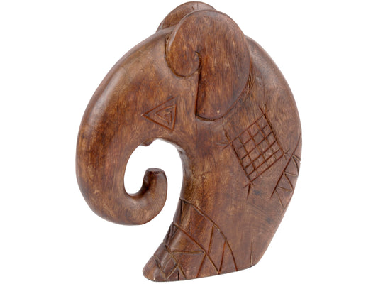 Elephant Looking Down Wooden Freestanding Sculpture