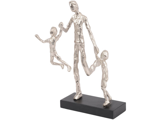 Father Playing with Children Silver Sculpture