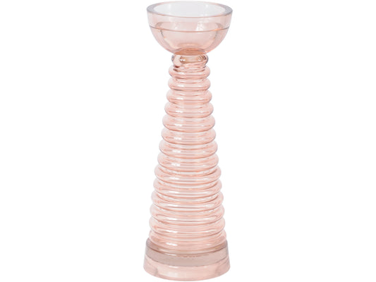 EX DISPLAY Fontana Ribbed Glass Candlestick in Rose