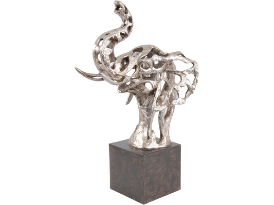 Addo Abstract Elephant Head Sculpture in Silver Resin