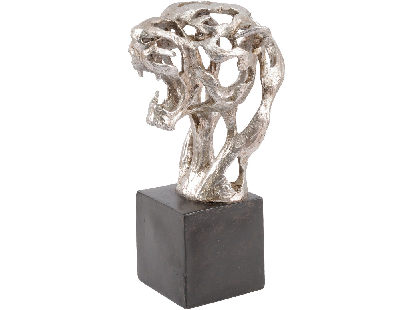 Addo Abstract Tiger Head Sculpture in Silver Resin