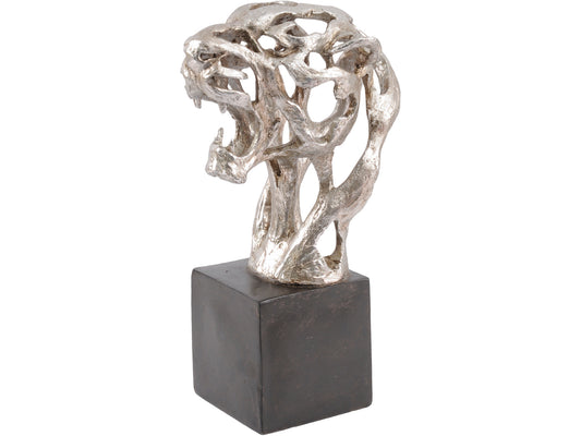 Addo Abstract Tiger Head Sculpture in Silver Resin