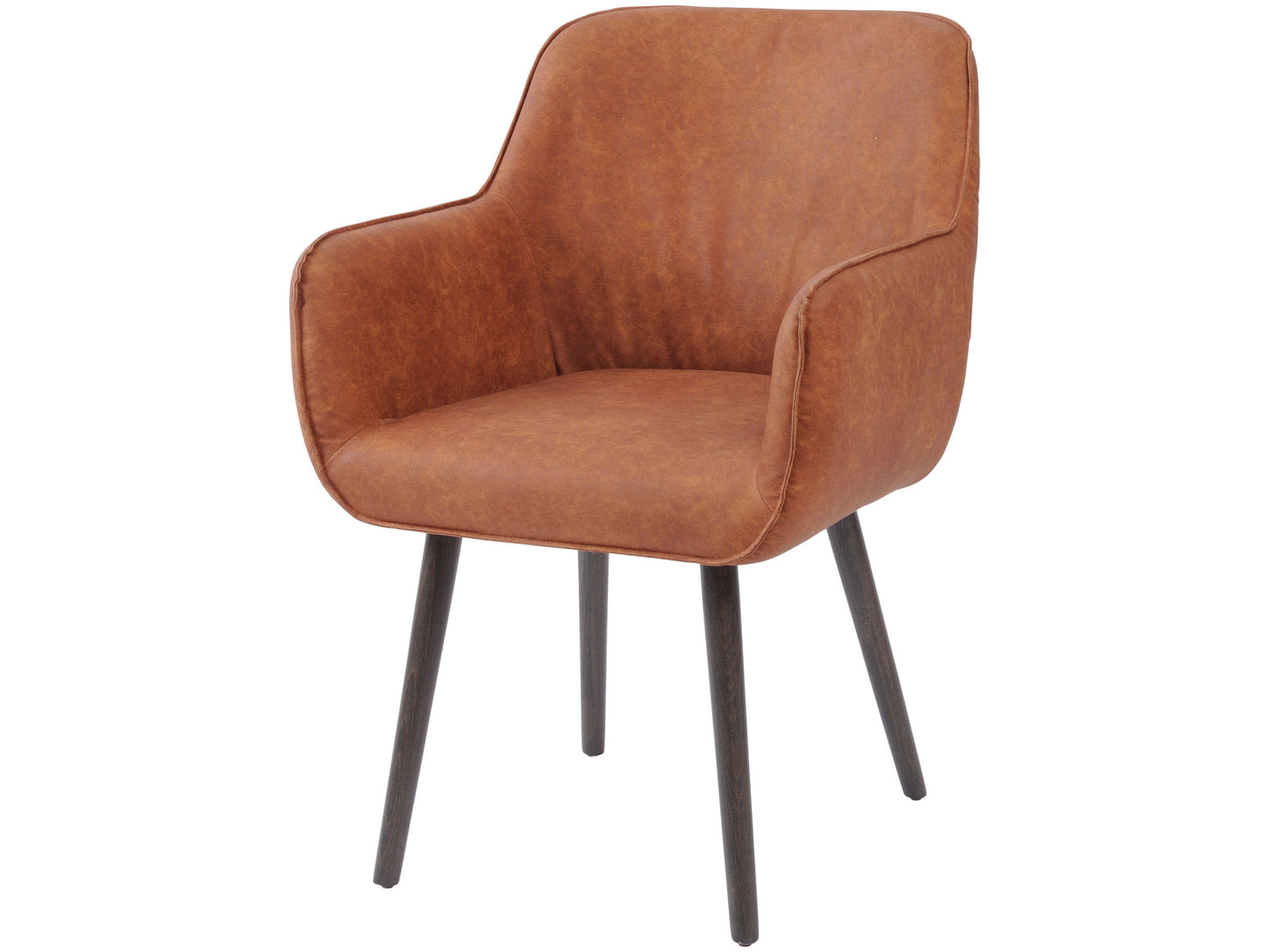 Tan Leather Look Retro Dining Chair with Arms