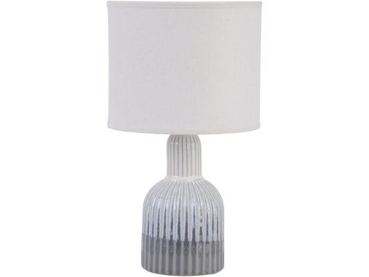 Grey Porcelain Lamp with Ribbed Detailing and White Shade, Large  E27 60W