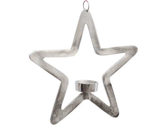 EX DISPLAY Silver Aluminium Star Hanging Tealight Holder - Xmas