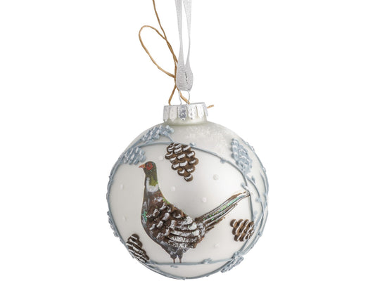 EX DISPLAY Winter Scene with Pheasant Bauble 10cm - Xmas