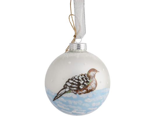 Ex-Display Winter Scene with Partridge Bauble 10cm - Xmas