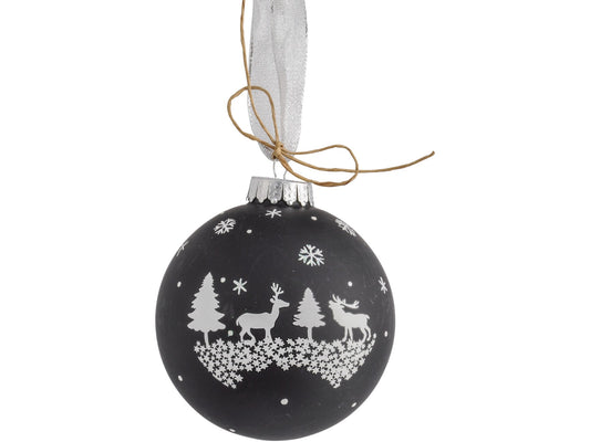 Ex-Display Christmas Winter Scene Bauble Black 10cm - Xmas