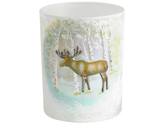 EX DISPLAY Winter Scene with Moose Candle Holder - Xmas