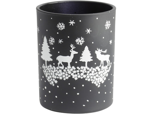 EX DISPLAY Christmas Winter Scene Candle Holder Black - Xmas