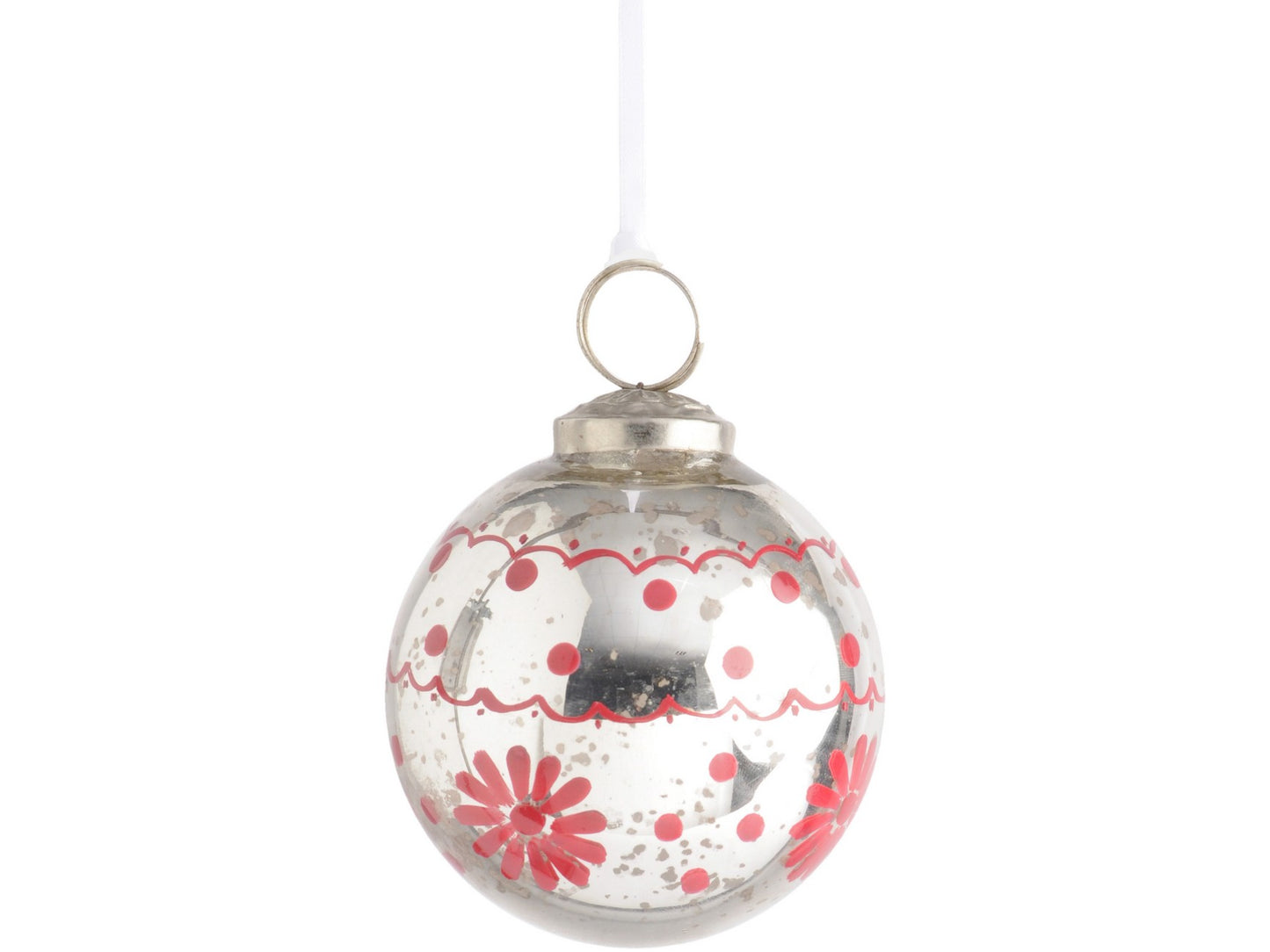 EX DISPLAY Silver And Red Bauble Small - Xmas