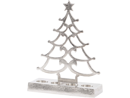 EX DISPLAY Silver Aluminium Tree 4 Tealight holder - Xmas