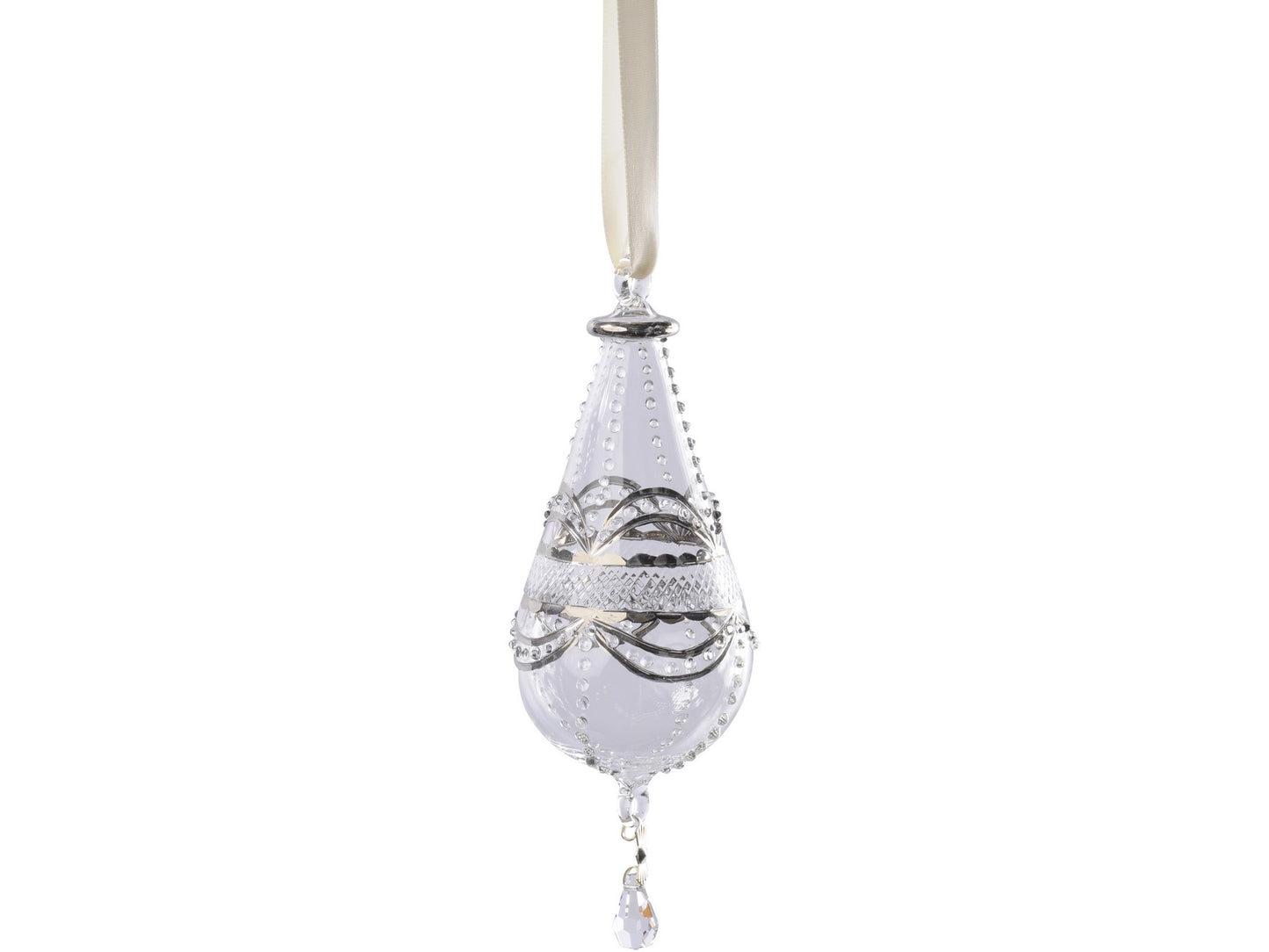 EX DISPLAY Hand Painted Platinum Glass Teardrop Bauble - Xmas