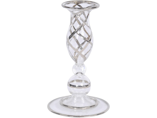 EX DISPLAY Hand Painted Platinum Glass Diamond Detail Candlestick