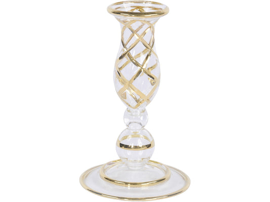 EX DISPLAY Hand Painted Gold Glass Diamond Detail Candlestick