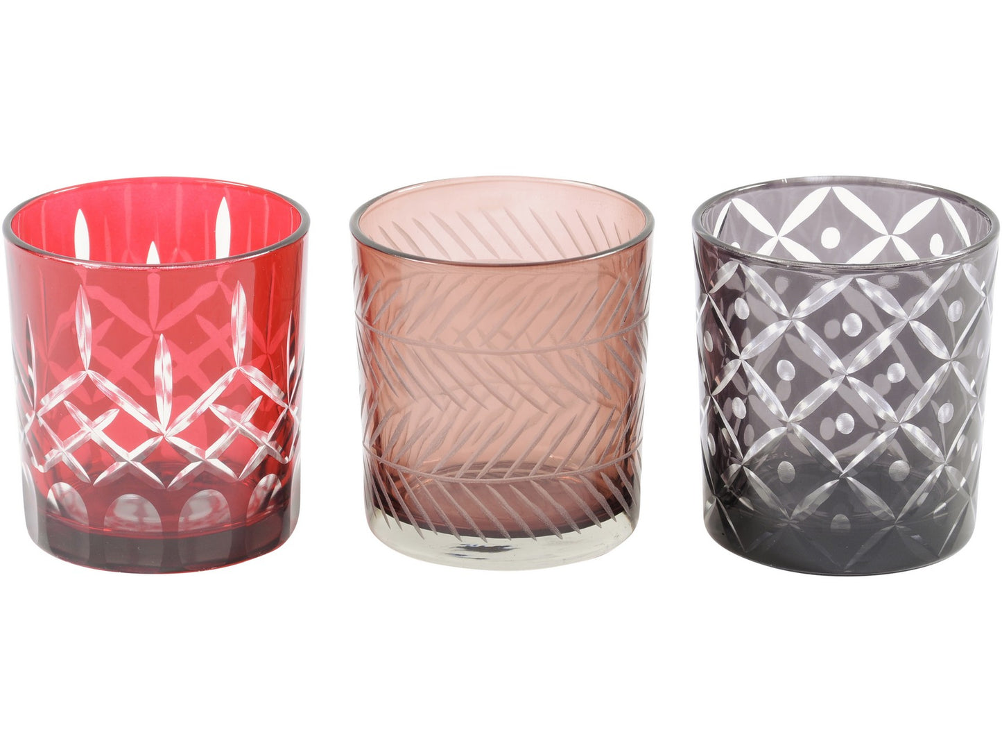 EX DISPLAY Small Set Of 3 Grey, Brown And Red Cut Votives - Xmas